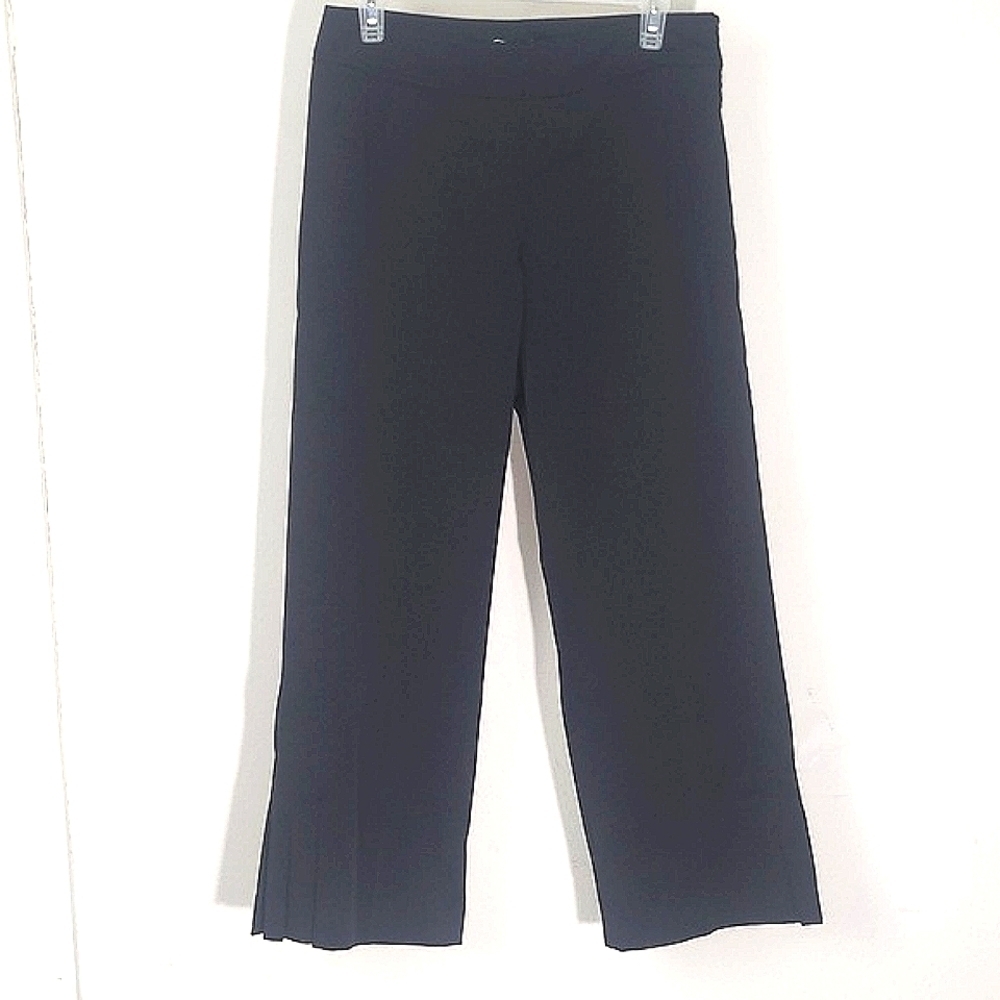 Sharango ankle cropped pant Black side zipper flat front ruffled hem New